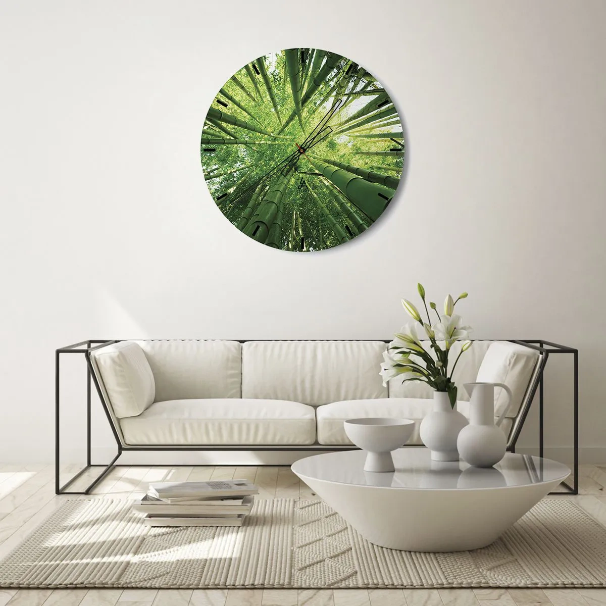 Wall clock - Clock on glass - In a Bamboo Forest - 40x40 cm