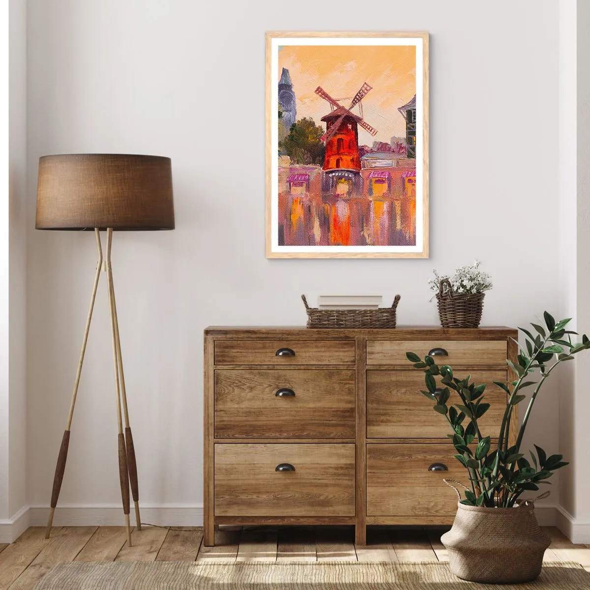 Poster in light oak frame - Icons of Paris - Moulin Rouge - 30x40 cm