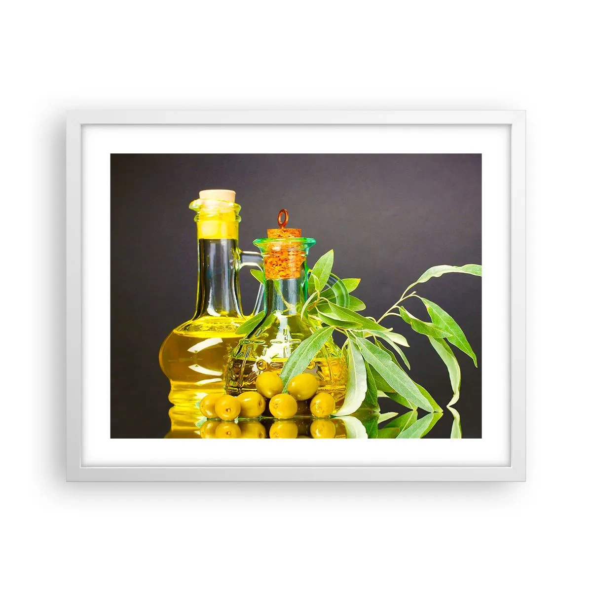 Poster in white frmae - Still Life with Olives and Olive Oil - 50x40 cm