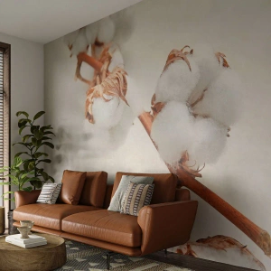 Photo Wallpaper Premium Canvas - Just Cuddle It - Cotton Flower, Flower, Cotton Twig - 350x256 cm