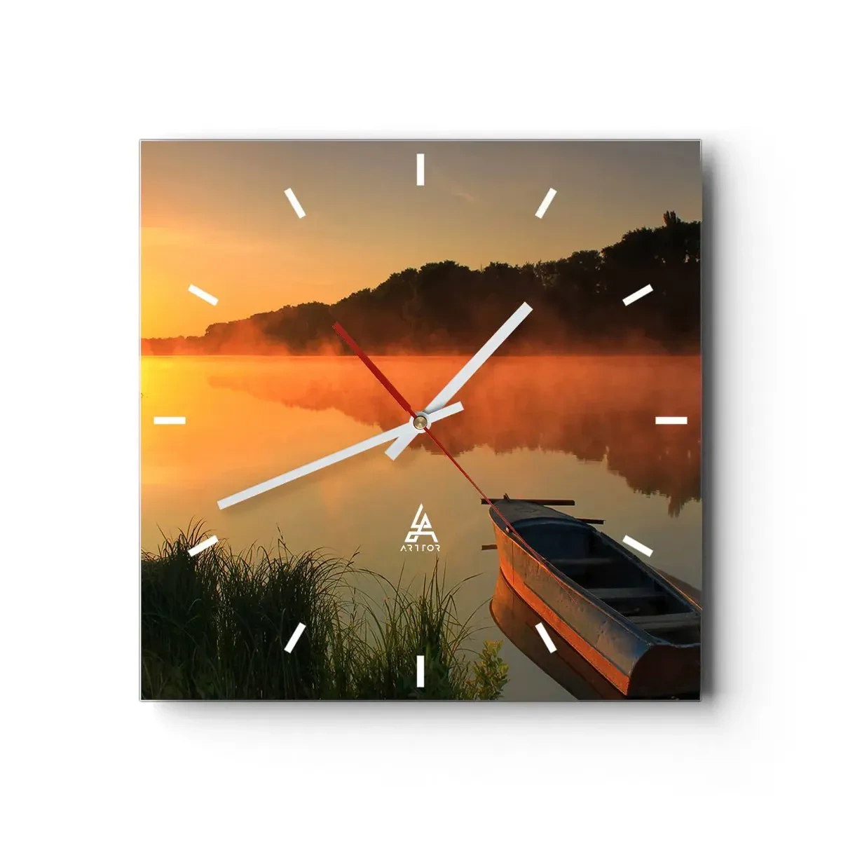 Wall clock - Clock on glass - Sunrise by a Mirror-like Water - 30x30 cm
