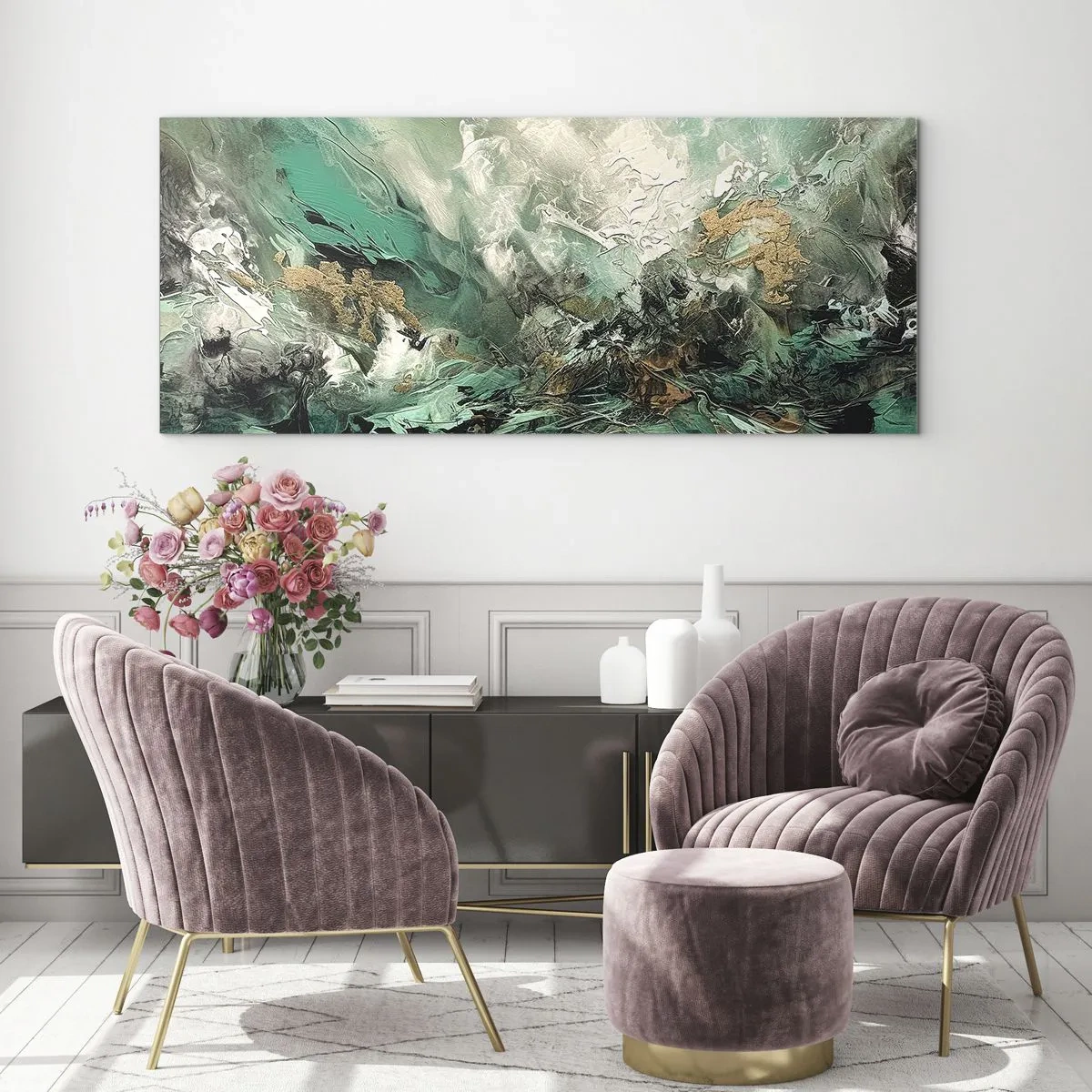 Glass picture - Emerald and Black Lump - 100x40 cm