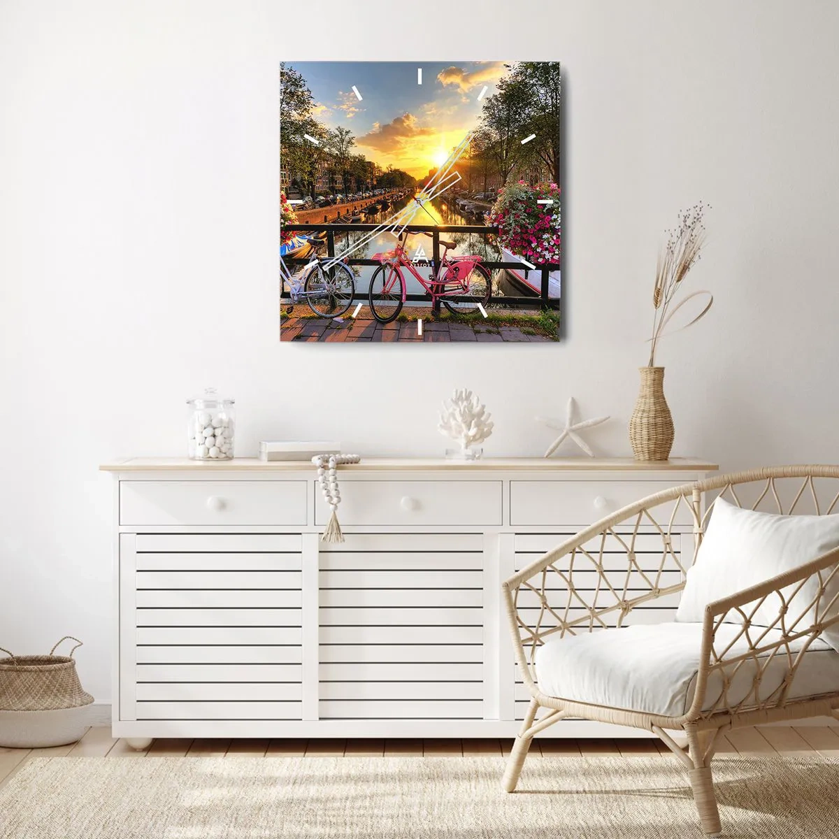Wall clock - Clock on glass - Spring Morning in Amsterdam - 40x40 cm