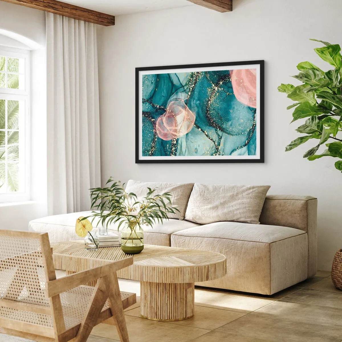 Poster in black frame - Silm Blue, Tulle Pink - 50x40 cm