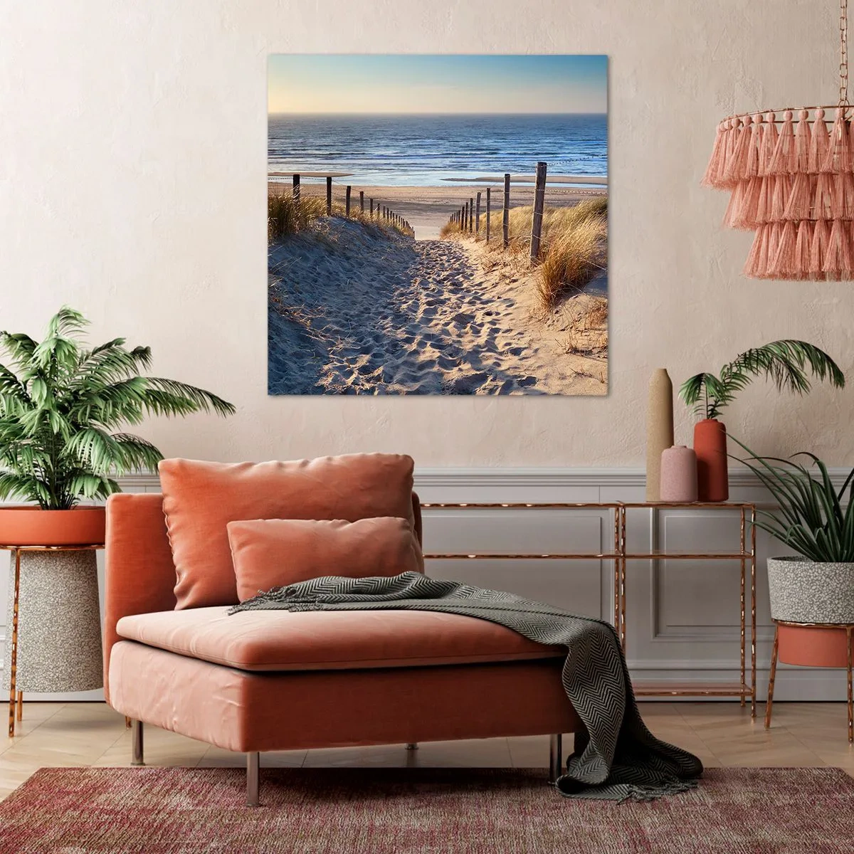 Canvas picture - Sound of the Sea, Singing of the Birds, Wild Beach among Grass - 30x30 cm