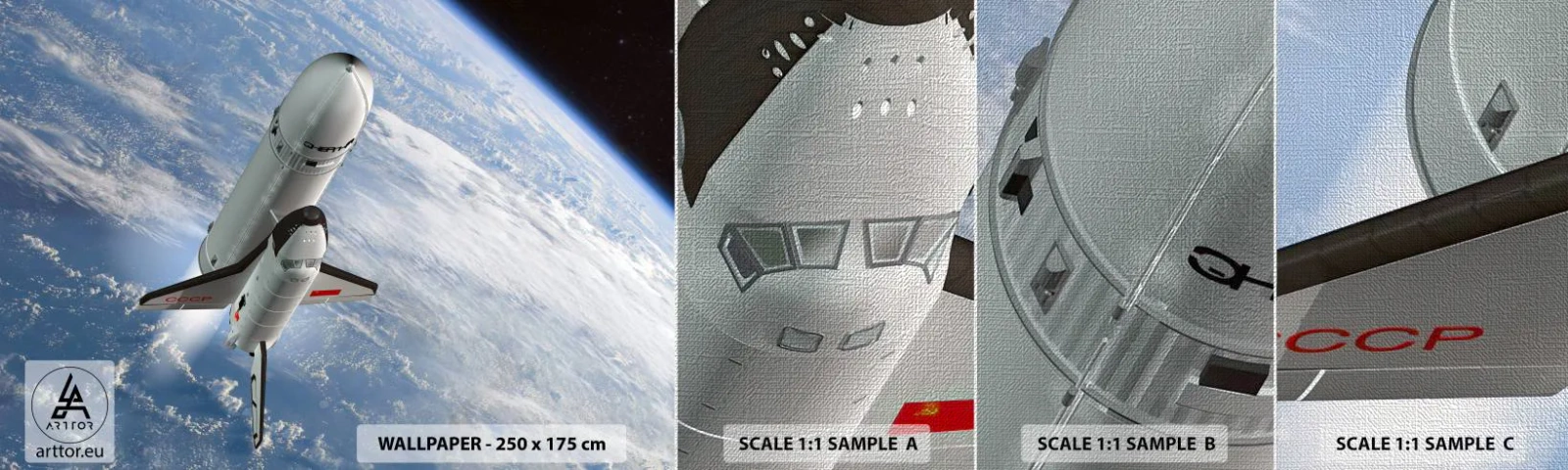 Photo Wallpaper Sample Premium Canvas - Space Ascension - Cosmos, Sputnik, A space rocket - 100x30 cm