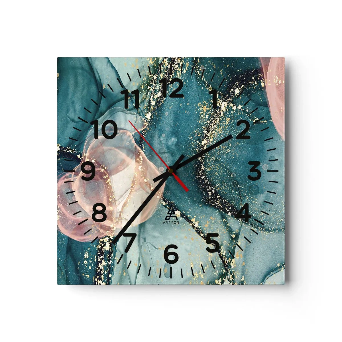 Wall clock - Clock on glass - Silm Blue, Tulle Pink - 40x40 cm