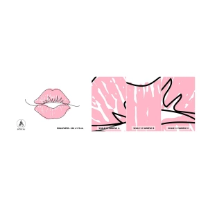 Photo Wallpaper Sample Standard Eco - Ready for a Kiss? - Graphics, Pink lips, Piece - 100x30 cm