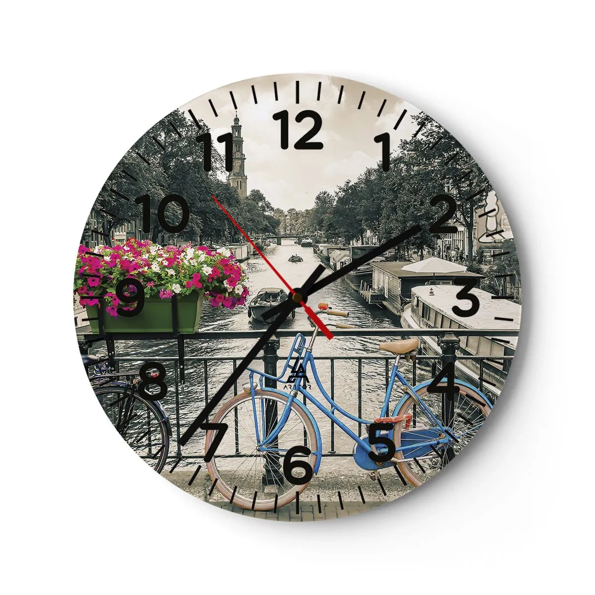 Wall clock - Clock on glass - Colour of a Street in Amsterdam - 30x30 cm