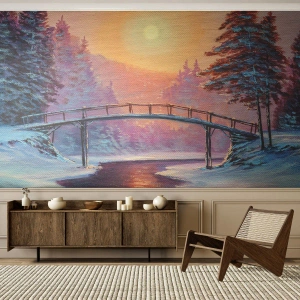 Self-Adhesive Photo Wallpaper Deluxe Sticker - Four Seasons - Winter - Landscape, River, Bridge - 150x105 cm