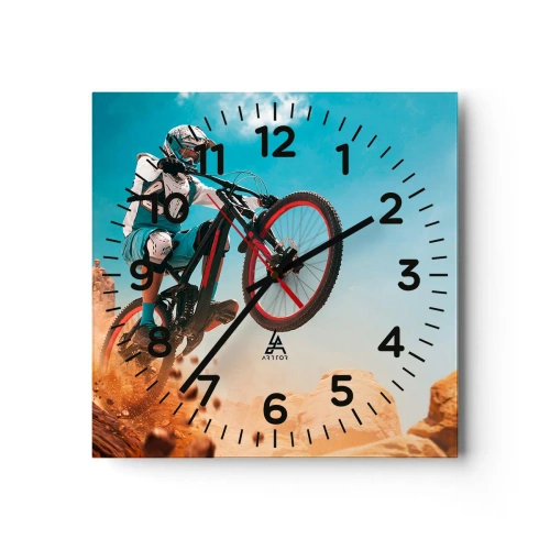 Wall clock - Clock on glass - Madness on Wheels - 40x40 cm