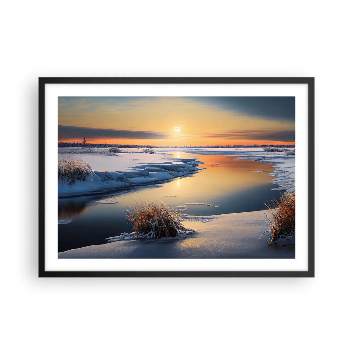 Poster in black frame - Winter Sunset - 70x50 cm