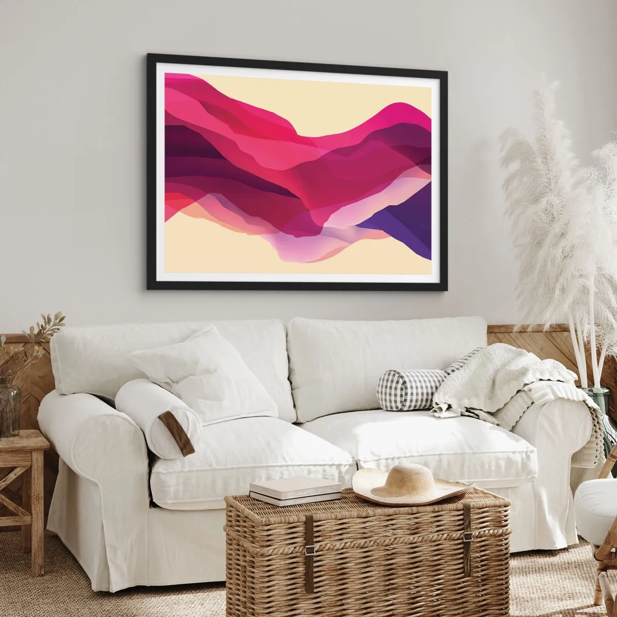 Poster in black frame - Waves of Purple - 100x70 cm