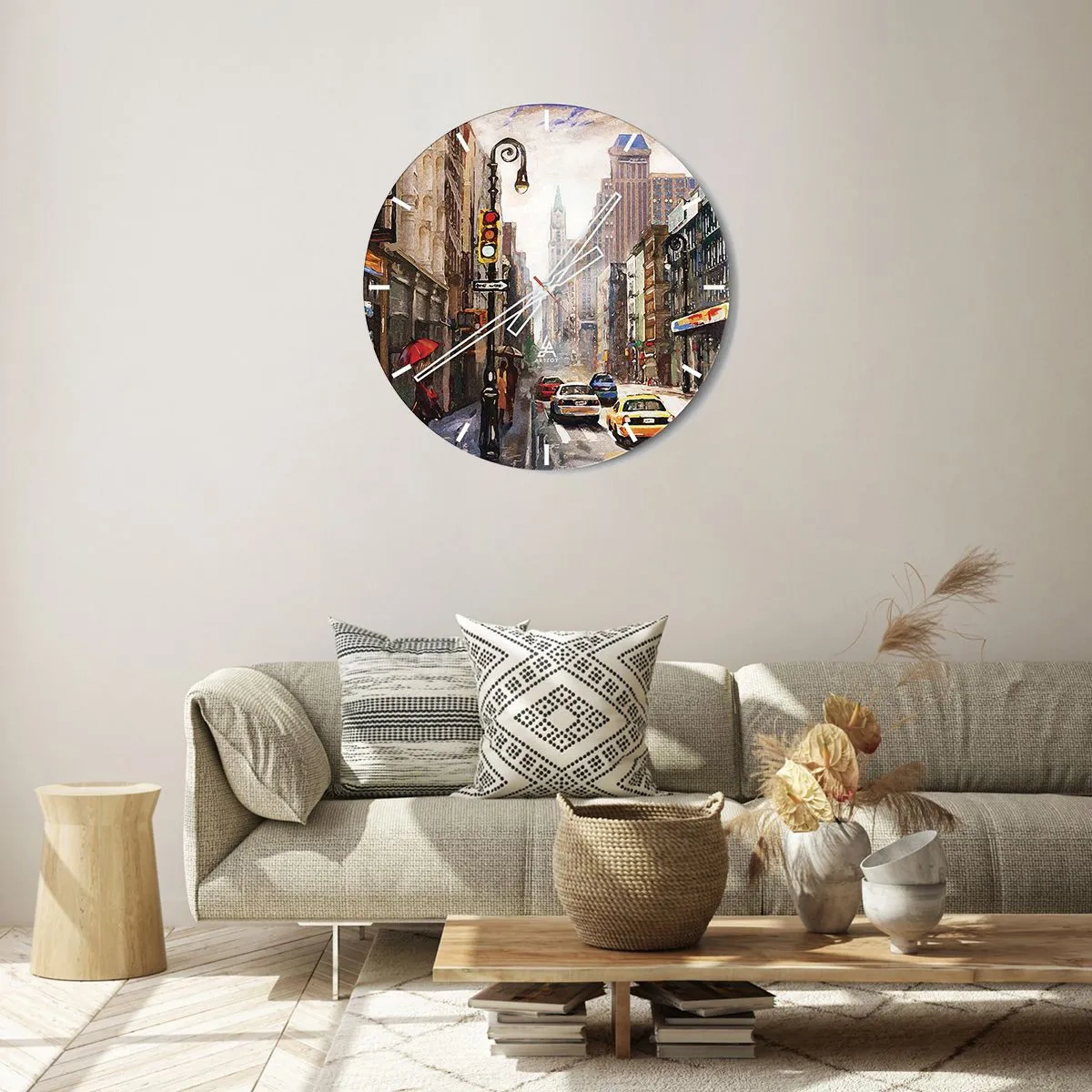 Wall clock - Clock on glass - New York - Colourful in Rain - 30x30 cm