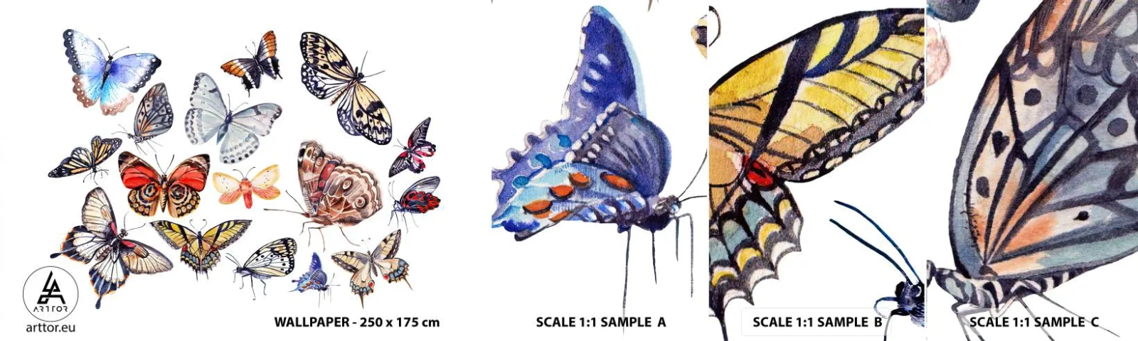 Photo Wallpaper Sample Self-Adhesive Deluxe Sticker - Colourful Swarm - For children, Colorful Butterflies, Graphics - 100x30 cm