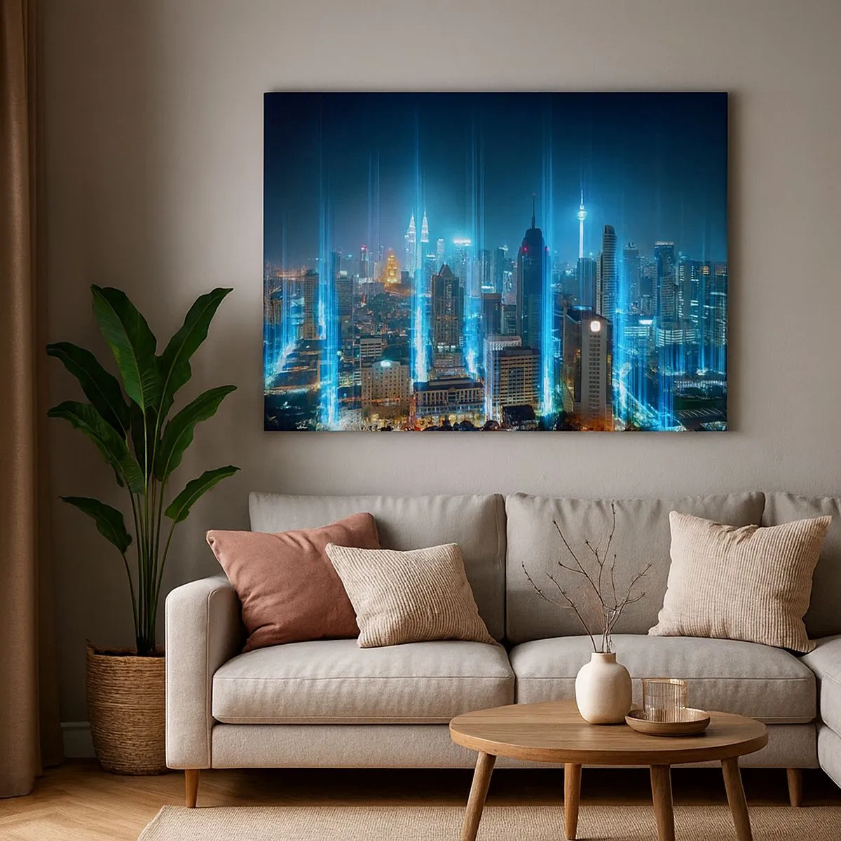 Canvas picture - A modern city at night with futuristic lighting accents. - 70x50cm - Berlin Lights - Modern wall decoration for the living room and bedroom ARTTOR