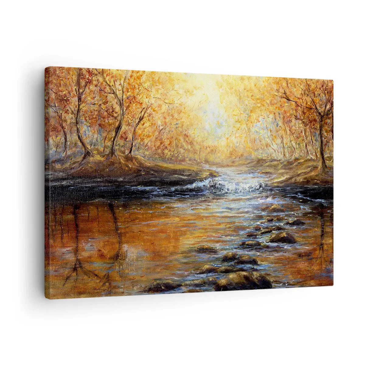 Canvas picture - Autumn landscape with a river among the trees - 70x50cm - Golden Brook - Modern wall decoration for the living room and bedroom ARTTOR