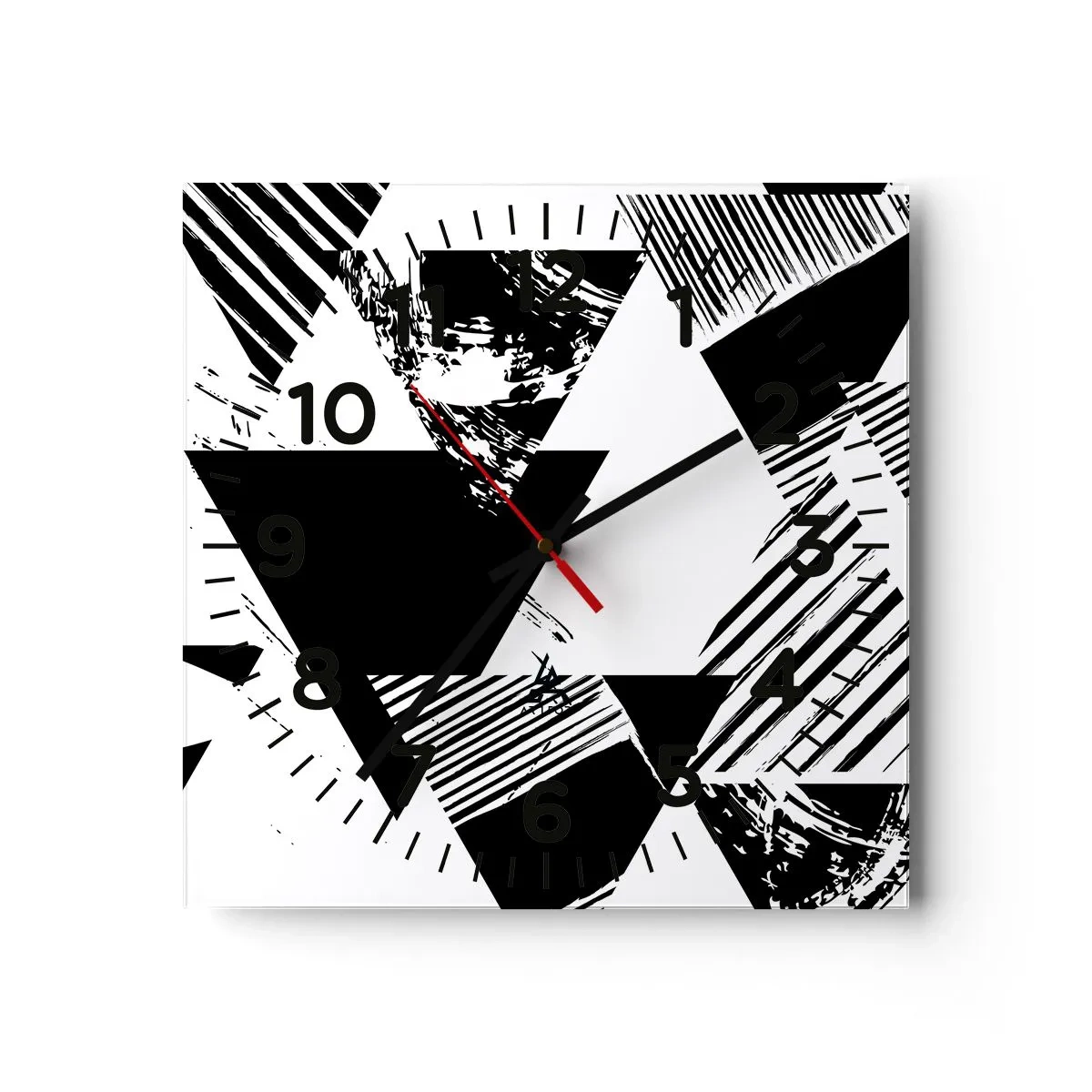 Wall clock - Clock on glass - Rain of Triangles - 30x30 cm
