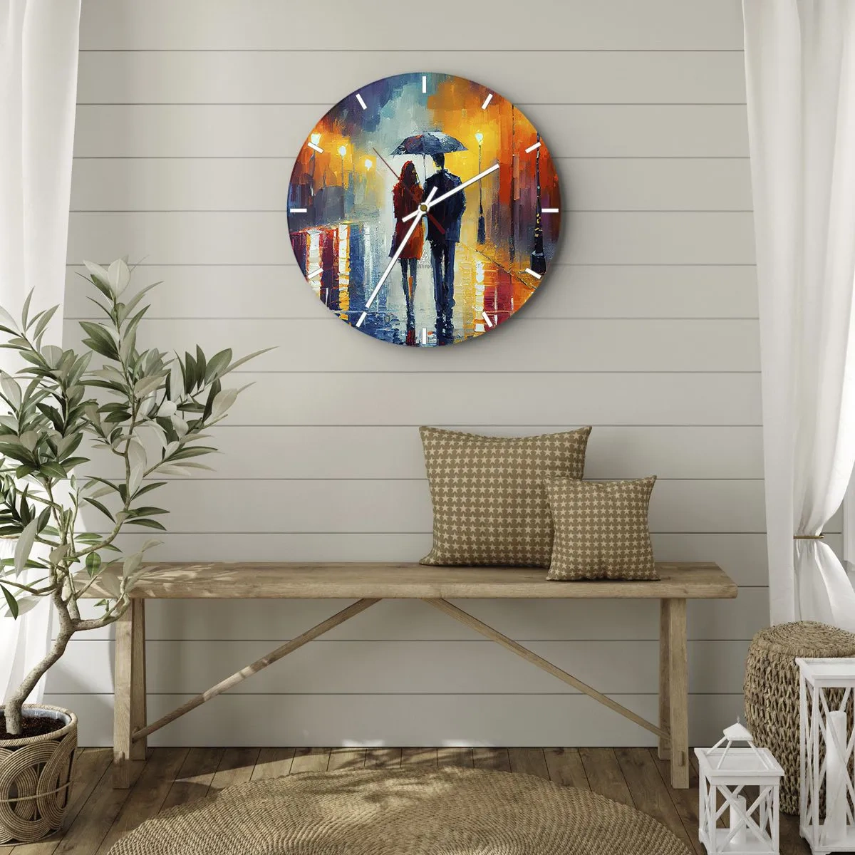 Wall clock - Clock on glass - Together - Colourful Night - 40x40 cm