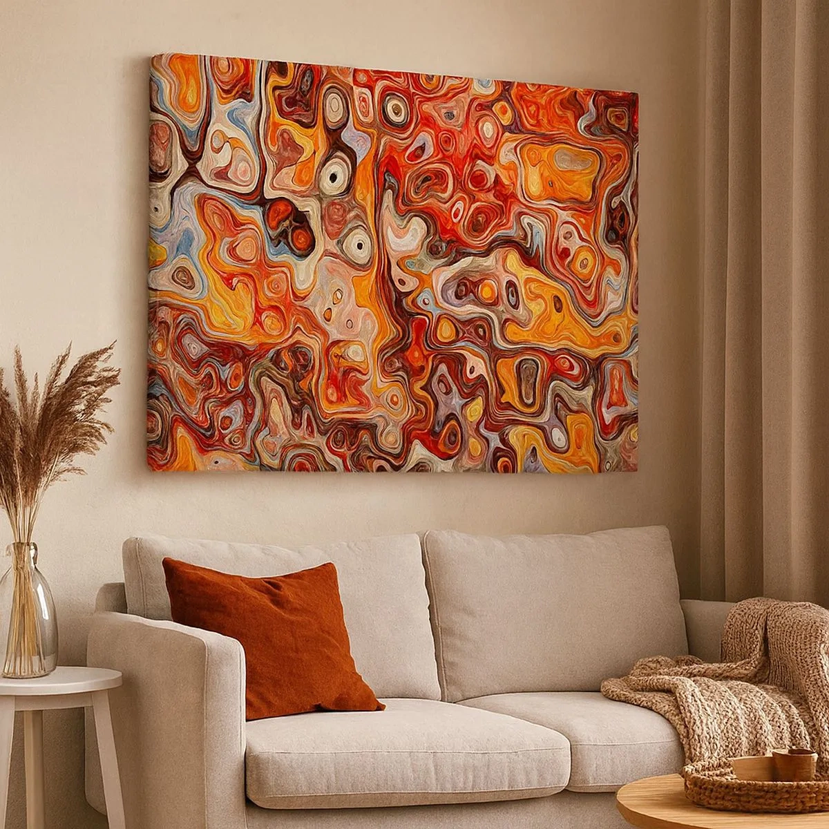 Canvas picture - An abstract composition in warm shades of red, orange and yellow. - 70x50cm - If Nuts Dissolved in Honey - Modern wall decoration for the living room and bedroom ARTTOR