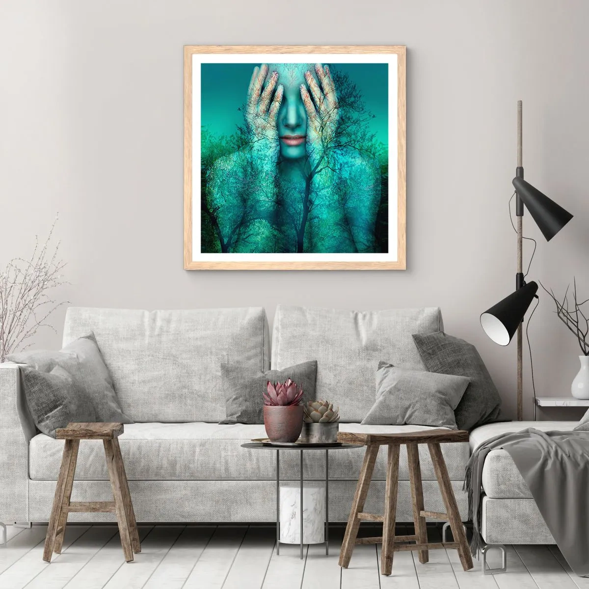 Poster in light oak frame - Submerged in Blue - 30x30 cm