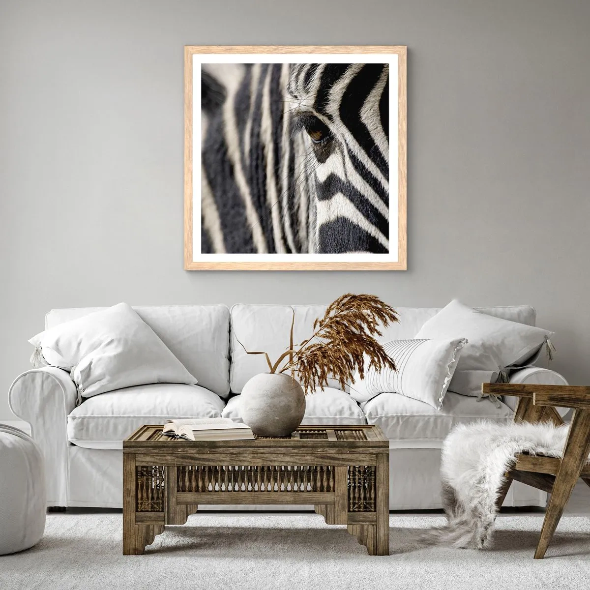 Poster in light oak frame - Striped Portrait - 40x40 cm