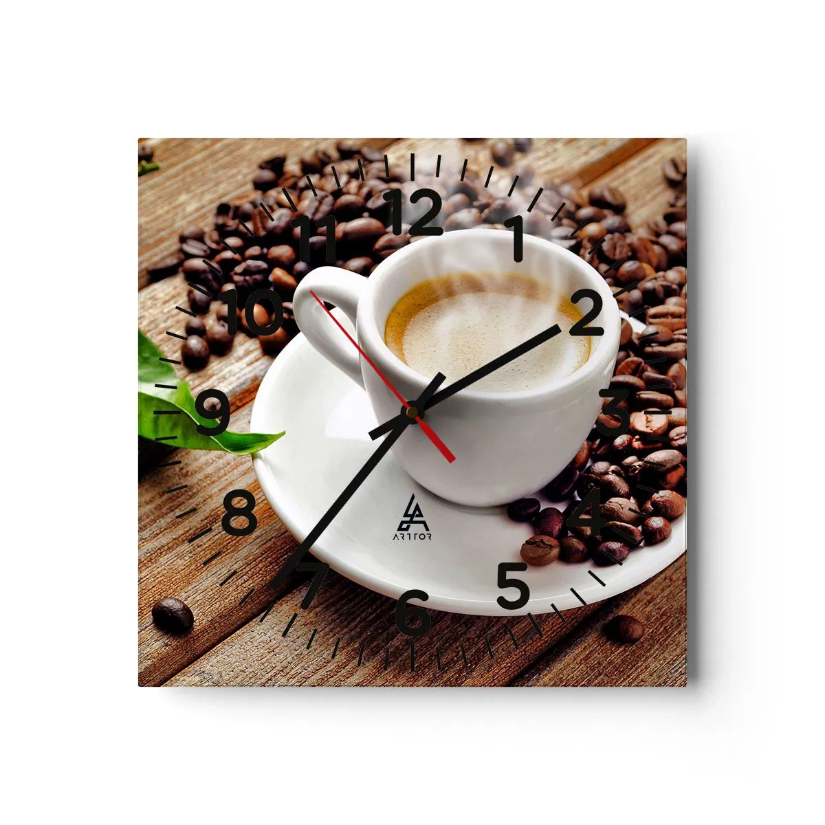 Wall clock - Clock on glass - Coffee Is Served - 40x40 cm