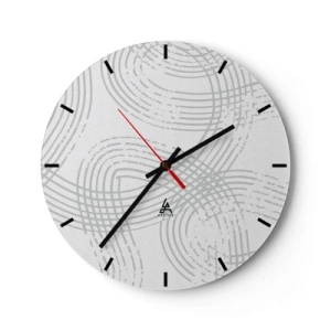 Wall clock - Clock on glass - Gray, crisscrossing lines forming a pattern on a white background - 30x30cm - No Straight Line - Modern wall decoration for the living room, kitchen, and bedroom ARTTOR