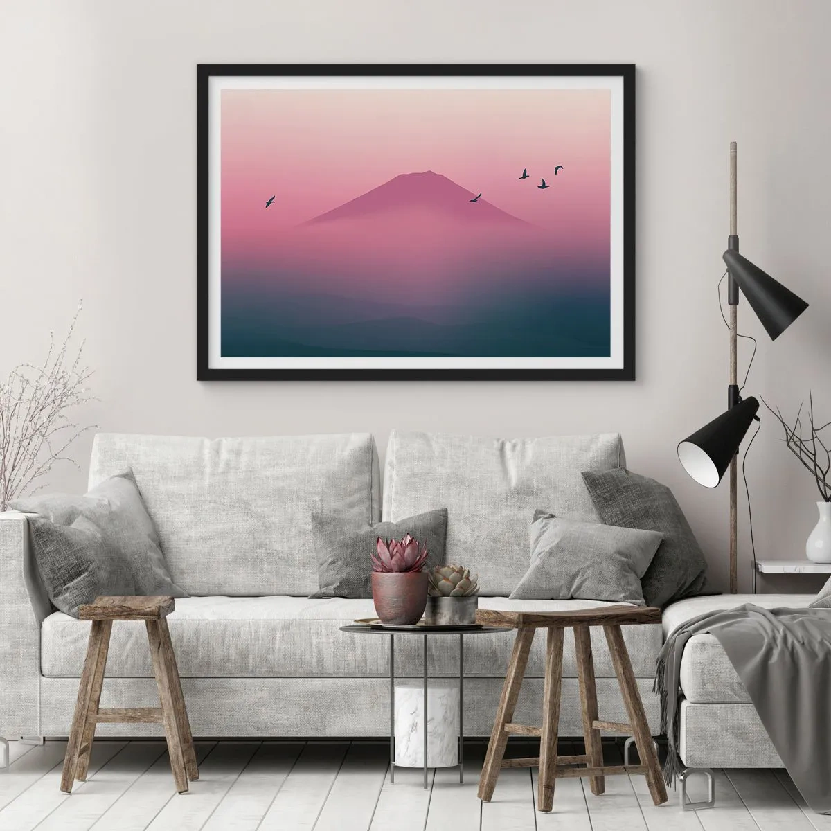 Poster in black frame - Wanderers above Clouds - 91x61 cm