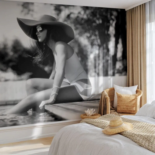 Self-Adhesive Photo Wallpaper Deluxe Sticker - Summer Dream - Woman, Hat, Swimming pool - 100x70 cm
