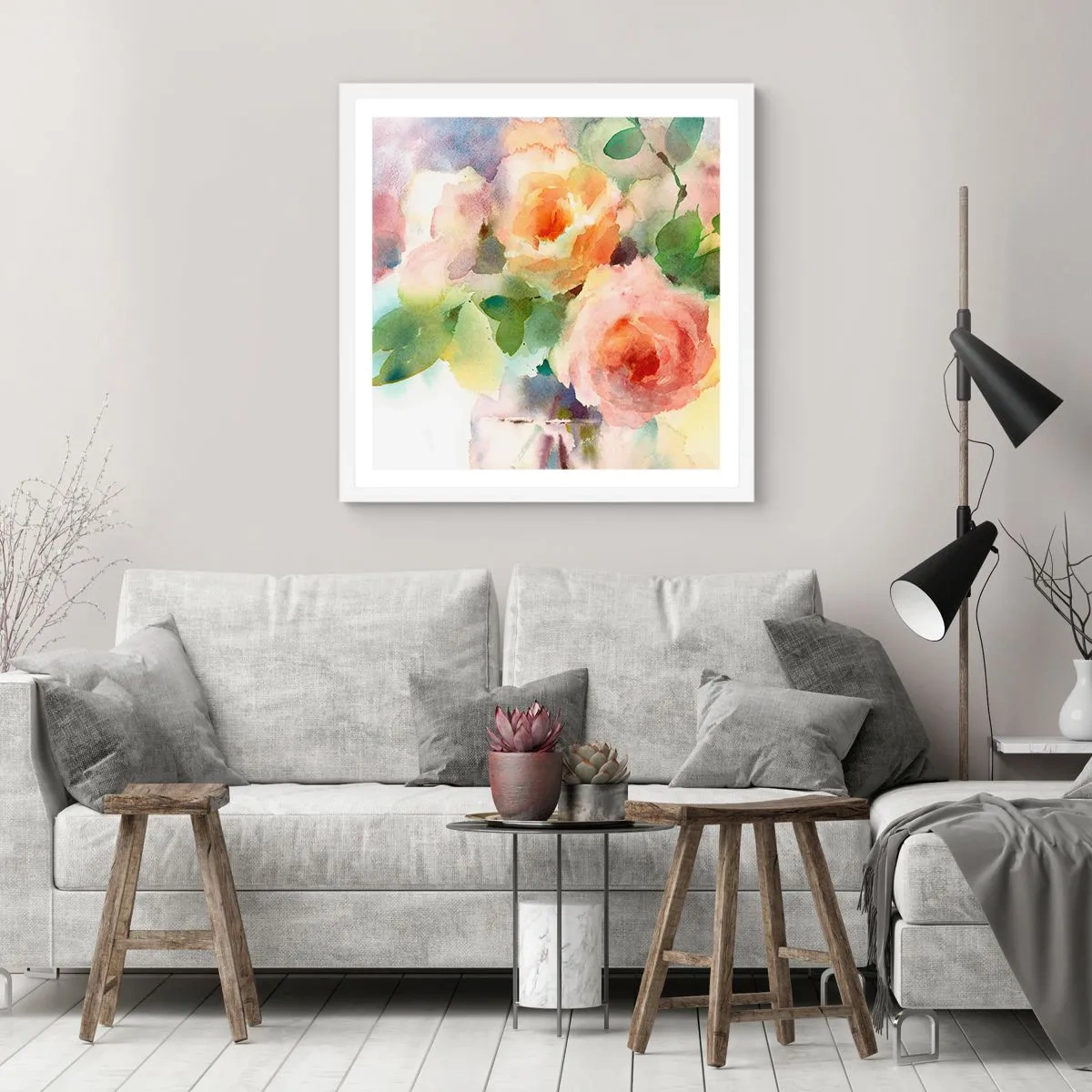 Poster in white frmae - Delicate Like Watercolour - 50x50 cm