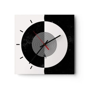 Wall clock - Clock on glass - Harmony in Black and White - 40x40 cm