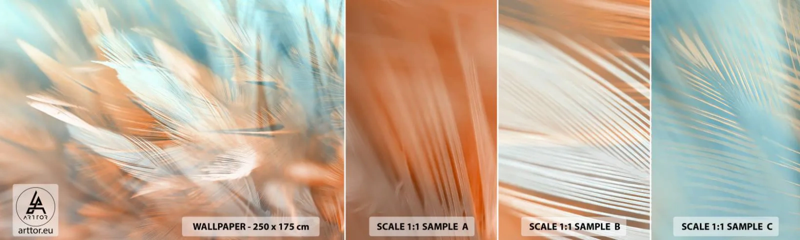 Photo Wallpaper Sample Self-Adhesive Deluxe Sticker - In the Land of Gentleness - Delicate, Feathers, Minimalism - 100x30 cm