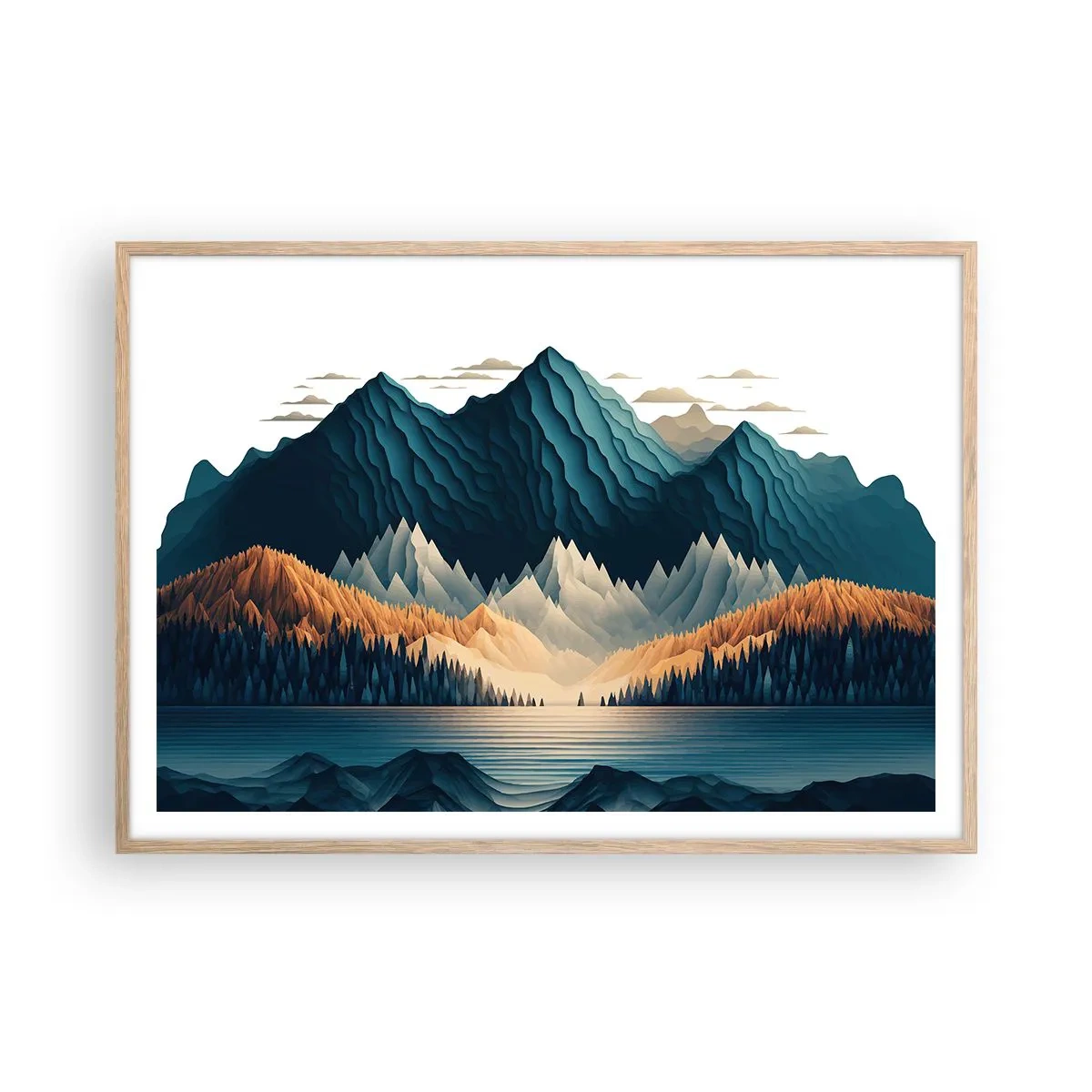 Poster in light oak frame - Perfect Mountain Landscape - 100x70 cm