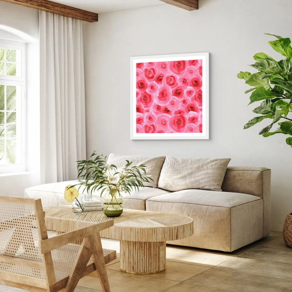 Poster in white frmae - Roses at the Bottom and at the Top - 30x30 cm