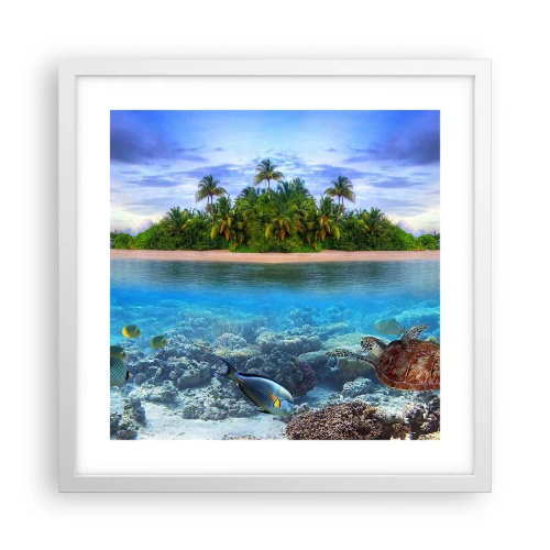 Poster in white frmae - Heavenly Island Invites You - 40x40 cm