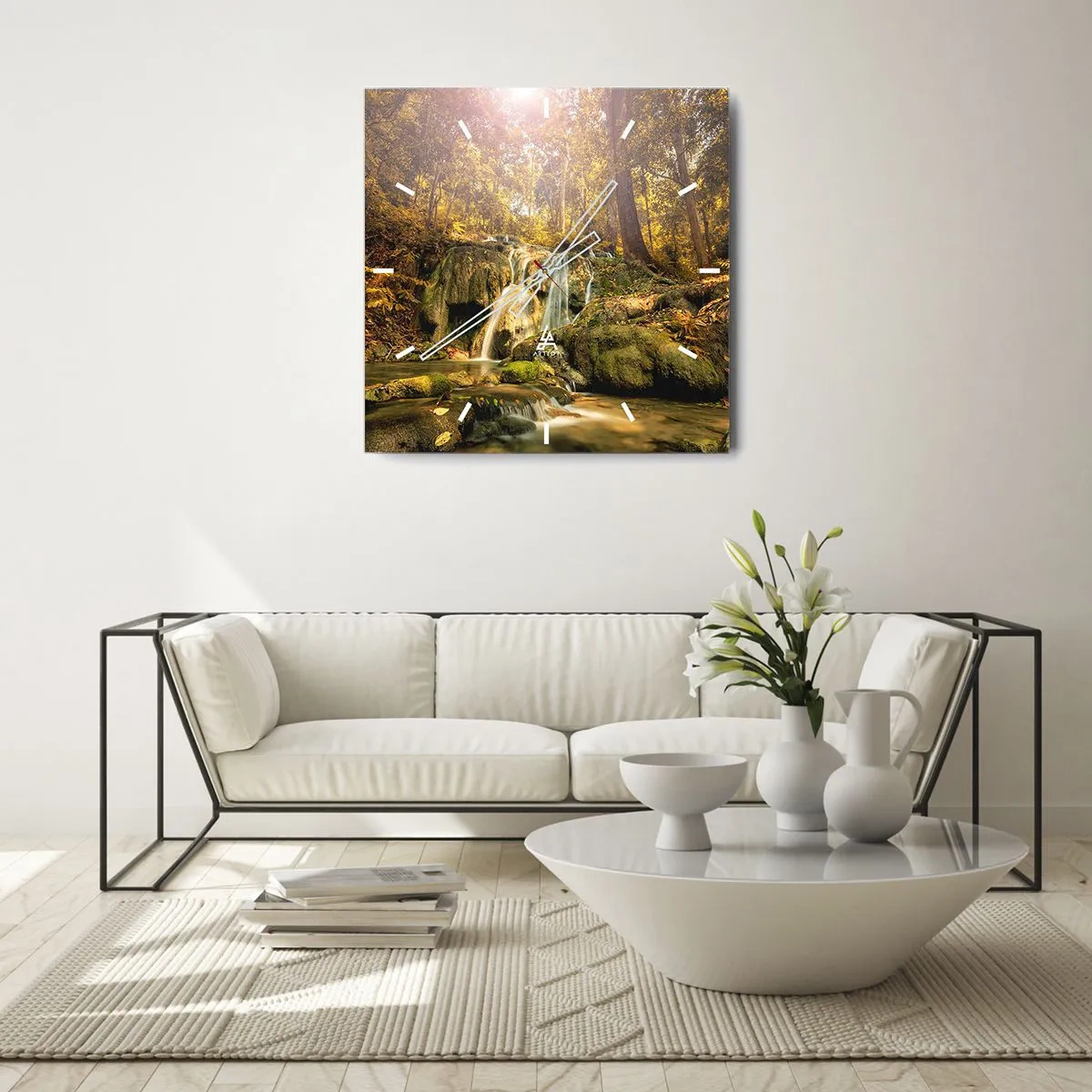 Wall clock - Clock on glass - Forest Cascade in Green - 30x30 cm