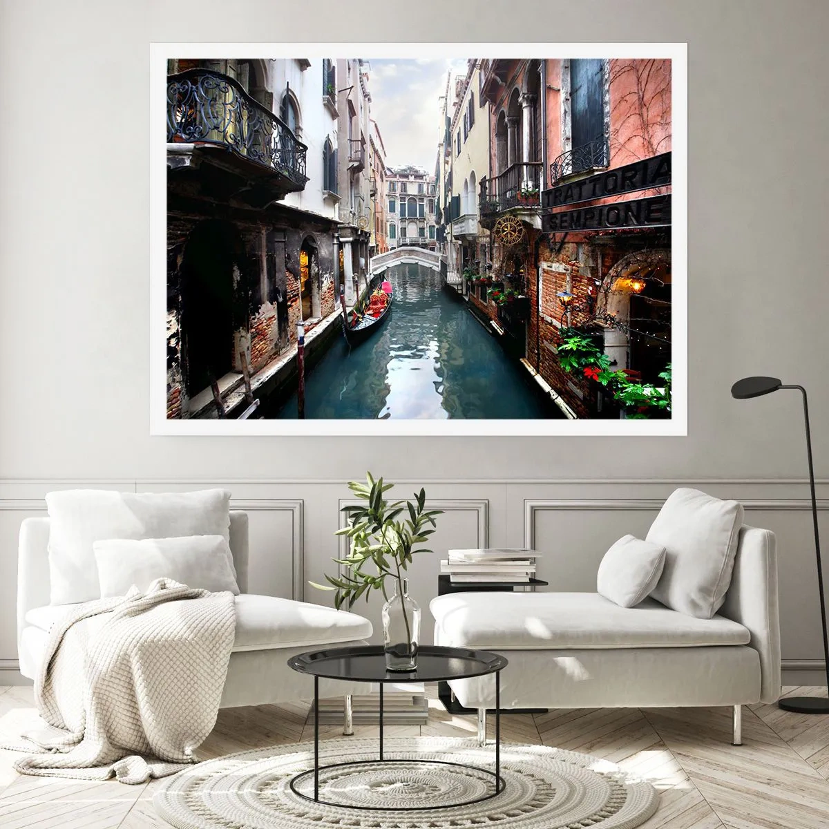 Poster - Venetian View with a Gondola and a Bridge - 50x40 cm