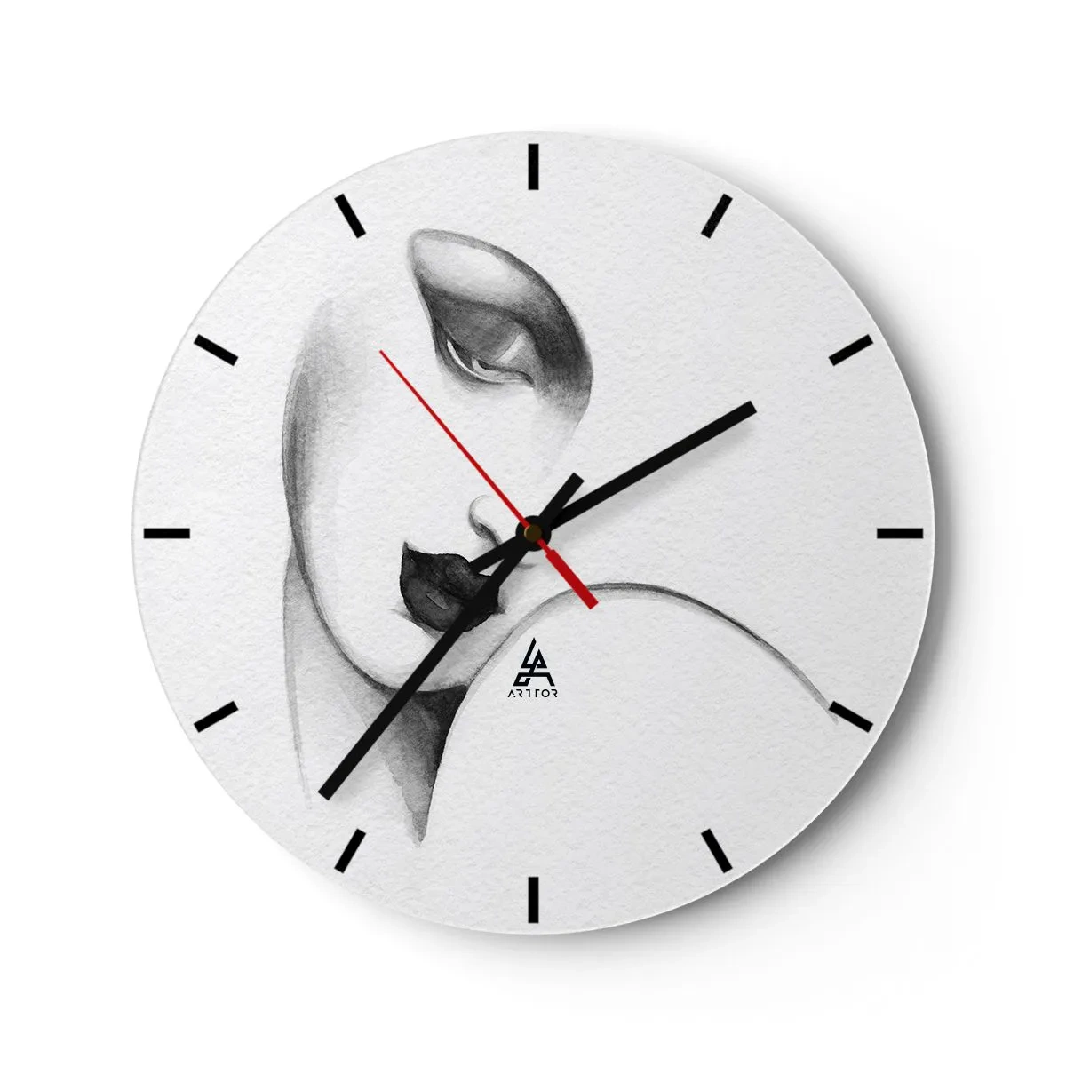 Wall clock - Clock on glass - A minimalist portrait of a woman in shades of gray. - 30x30cm - Lempicka Style - Modern wall decoration for the living room, kitchen, and bedroom ARTTOR