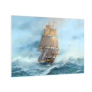 Glass picture - A sailing ship on a stormy sea in a painterly style - 70x50cm - Gliding on the Waves - Modern wall decoration for the living room and bedroom ARTTOR