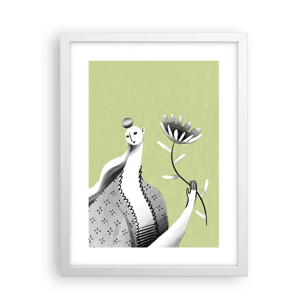 Poster in white frmae - Modernist Portrait - Holding a FLower - 30x40 cm