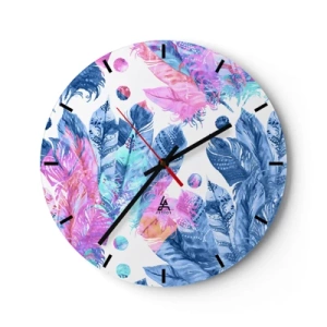 Wall clock - Clock on glass - Pink and Blue Plumes - 40x40 cm