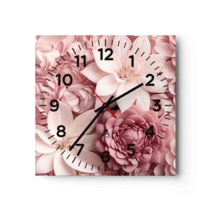 Wall clock - Clock on glass - In Pink Petals - 40x40 cm