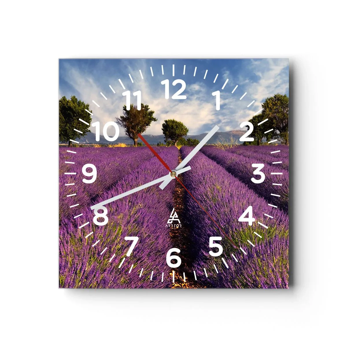 Wall clock - Clock on glass - Lavender Fields - 30x30 cm