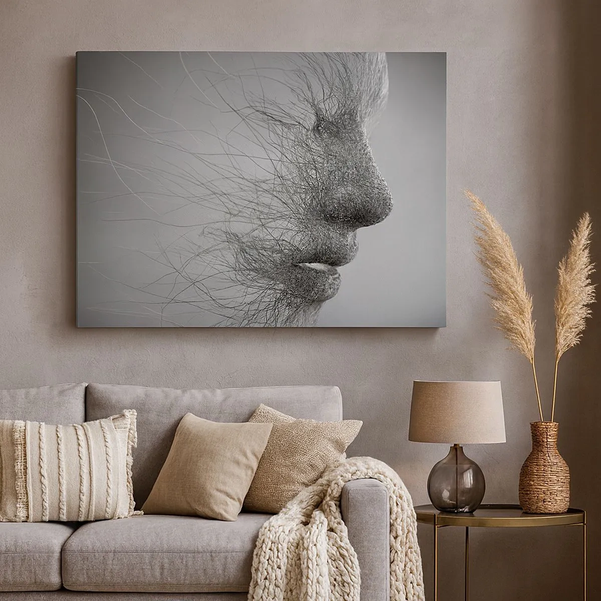 Canvas picture - Artistic facial profile created with delicate lines - 70x50cm - Spirit of the Wind - Modern wall decoration for the living room and bedroom ARTTOR