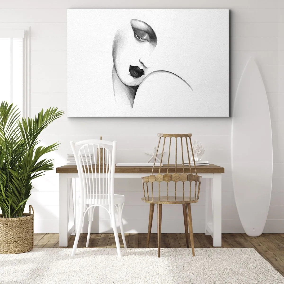 Canvas picture - A subtle portrait of a woman in a monochrome style - 70x50cm - Lempicka Style - Modern wall decoration for the living room and bedroom ARTTOR