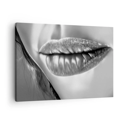 Canvas picture - Black and white close-up of a woman's lips with a glossy effect and details. - 70x50cm - I Know What You Are Thinking - Modern wall decoration for the living room and bedroom ARTTOR