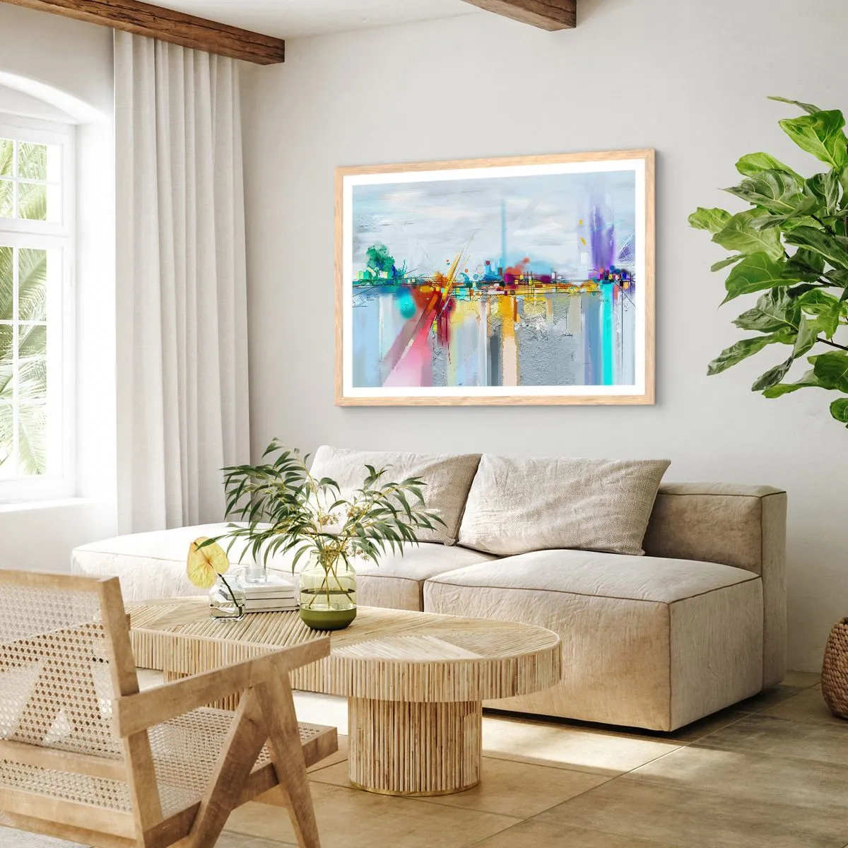 Poster in light oak frame - Bridge of Joy over the River of Life - 100x70 cm