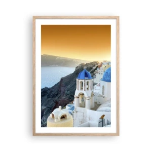 Poster in light oak frame - Santorini - Snuggling up to the Rocks - 50x70 cm