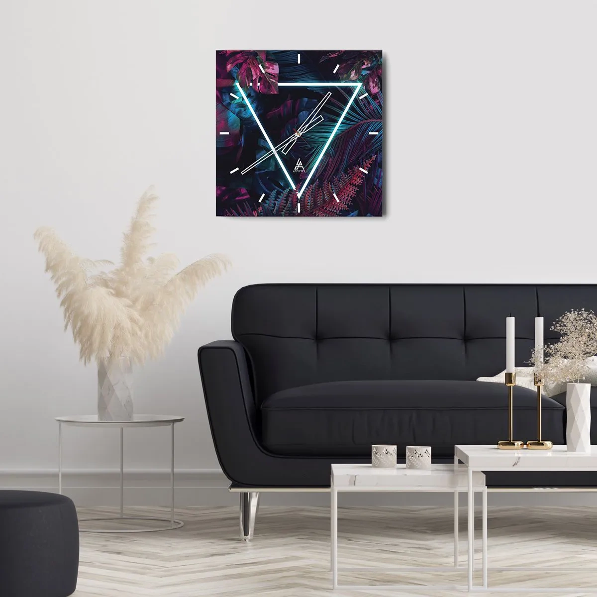 Wall clock - Clock on glass - Disco Style Garden - 40x40 cm